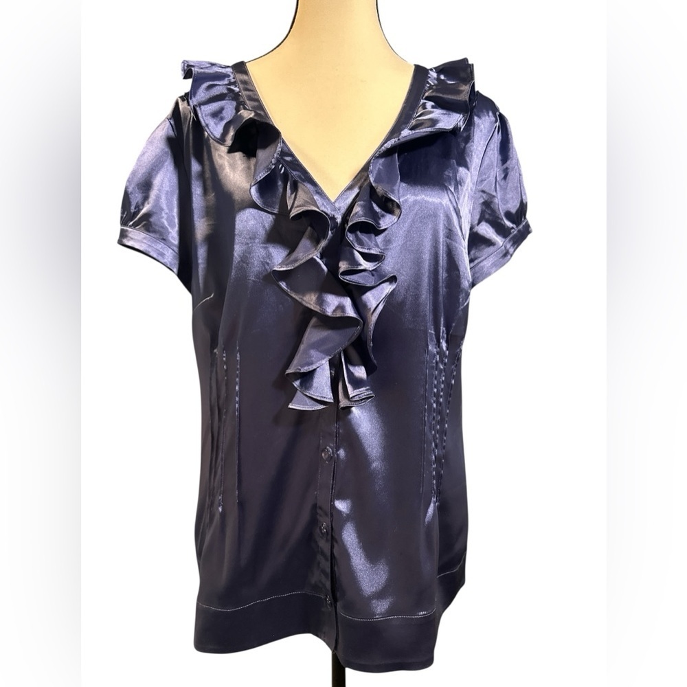 Madison Studio Blue Ruffled Cap Sleeve Blouse - Picture 2 of 8